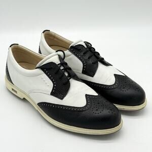 Ecco Womens Golf Shoes Sze 8.5 Black White Classic Leather Upper Laceup Hydromax